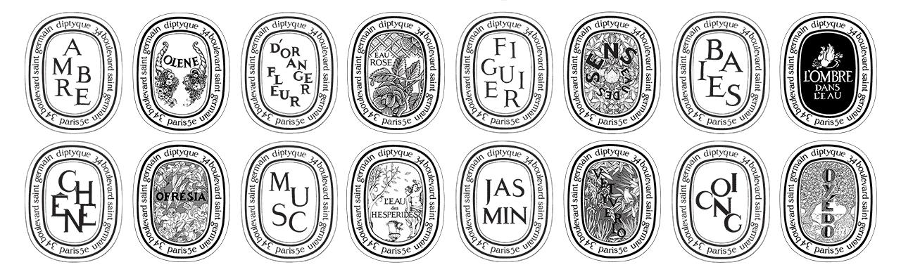 Artistic label illustrations for Diptyque's best-selling perfumes motion design film