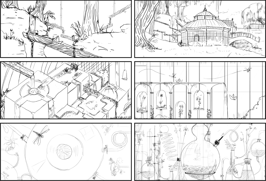 Research layout for storyboard design created for Huygens animation project