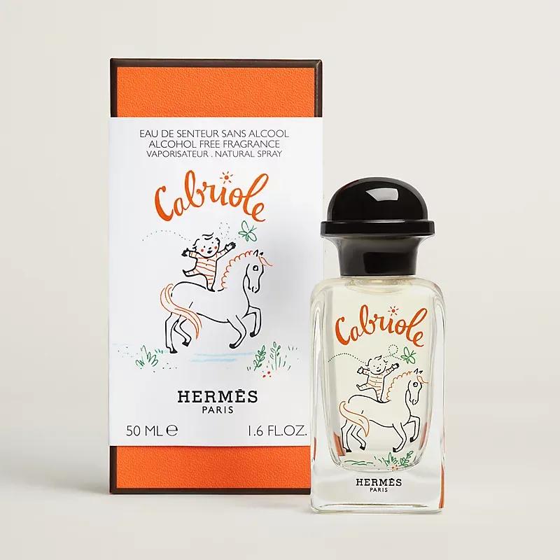 Packshot of Hermès child perfume Cabriole with illustrations by Alice Charbin on the label