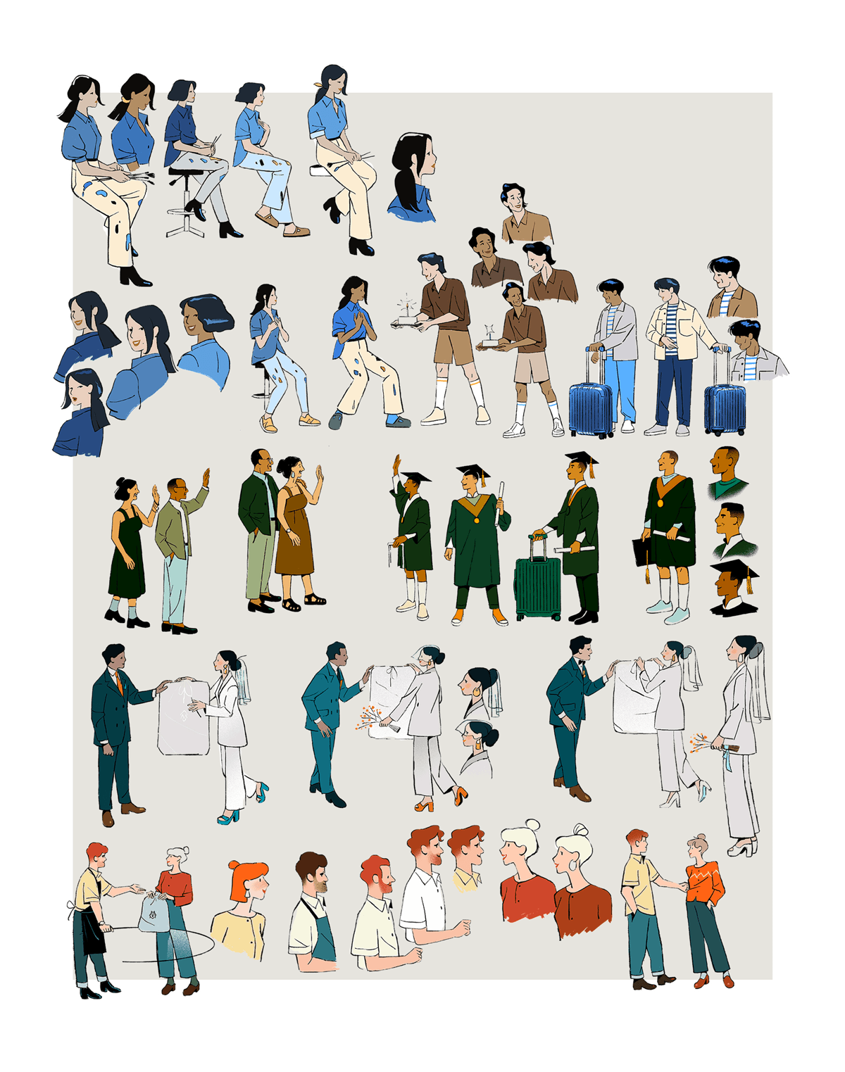 Character sheet illustration for Rimowa 2024 Christmas campaign, created by Vincent Mahé