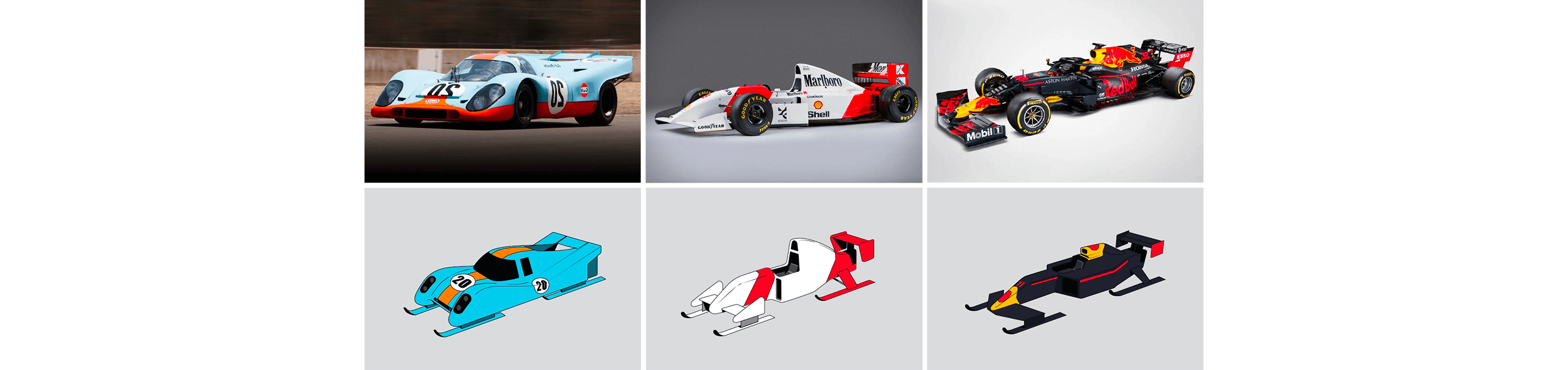 Stylized car illustration inspired by Formula 1 for TAG Heuer Christmas campaign