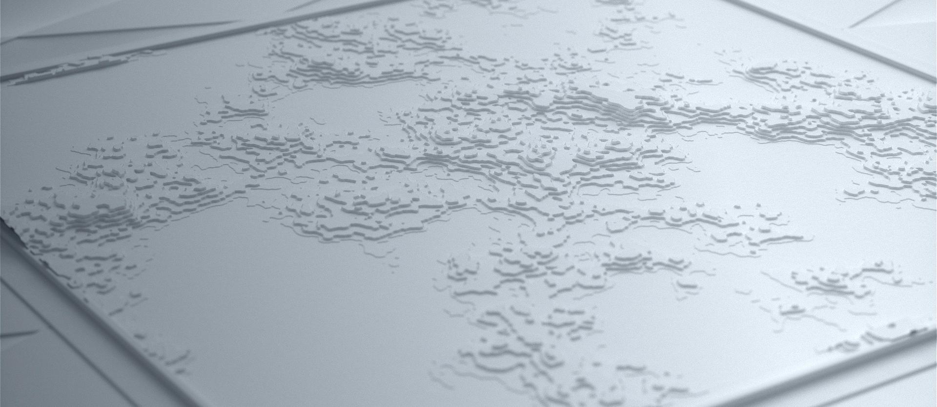 Detailed 3D paper rendering of a topographic map for Lexus invitation