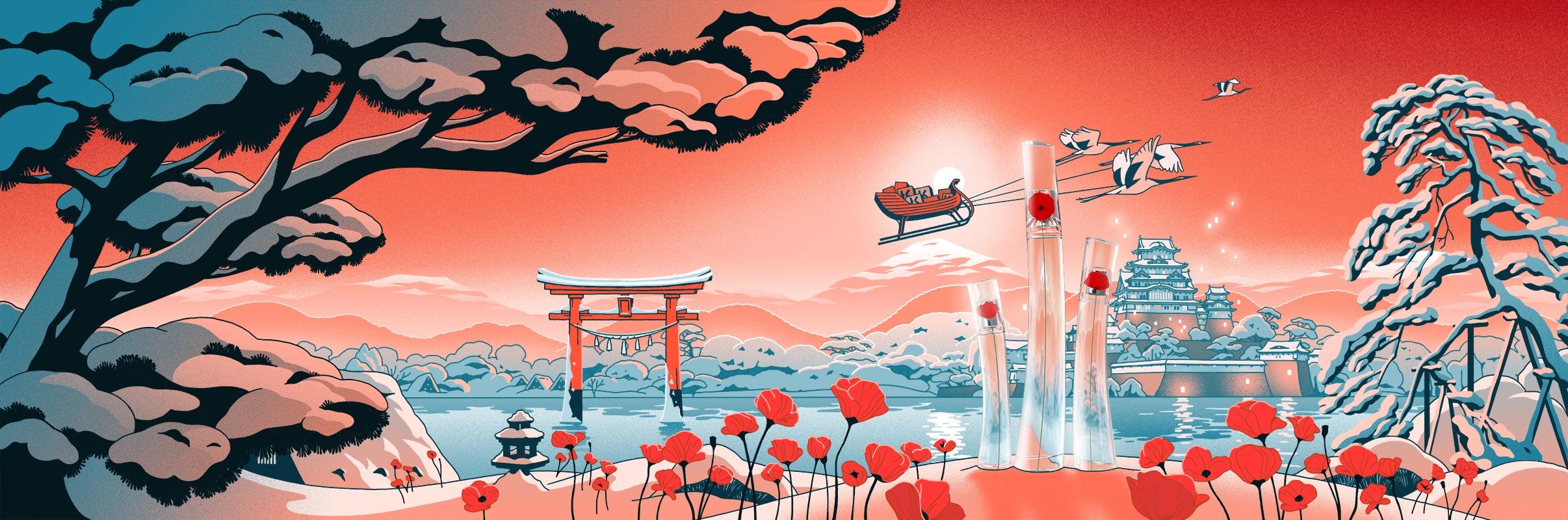 Floral fragrance illustration for Kenzo Christmas 2021, by Vincent Mahé