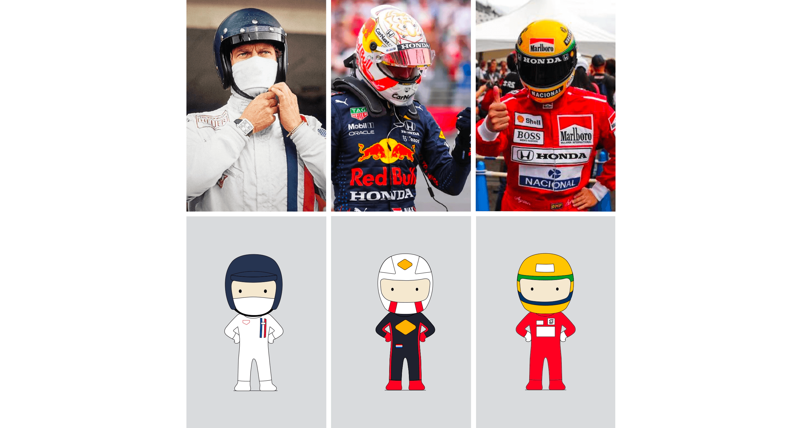 Concept illustration inspired of Formula 1 pilots for TAG Heuer's 2021 holiday animation campaign