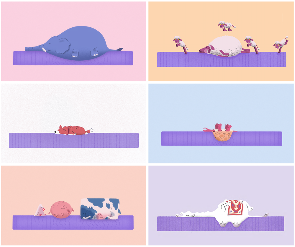 purple mattress animals animation